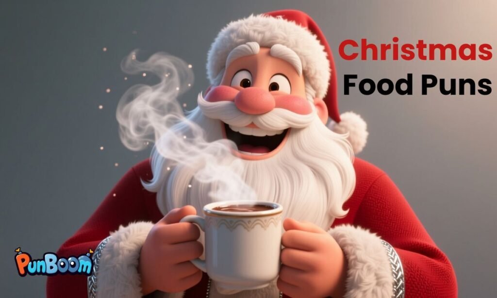 Christmas food puns for holiday treats, festive meals, and captions