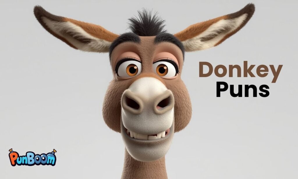 360 donkey puns, funny jokes, cute captions, birthday lines, Instagram humor, and playful farmyard wordplay