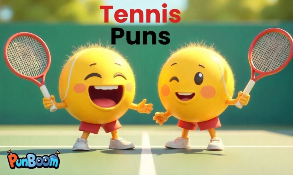 300 tennis puns, funny jokes, short captions, birthday lines, romantic wordplay, Instagram humor, and team jokes