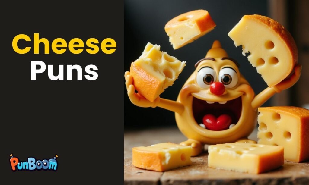 Cheese puns, cheesy jokes, funny one-liners, captions, and playful wordplay