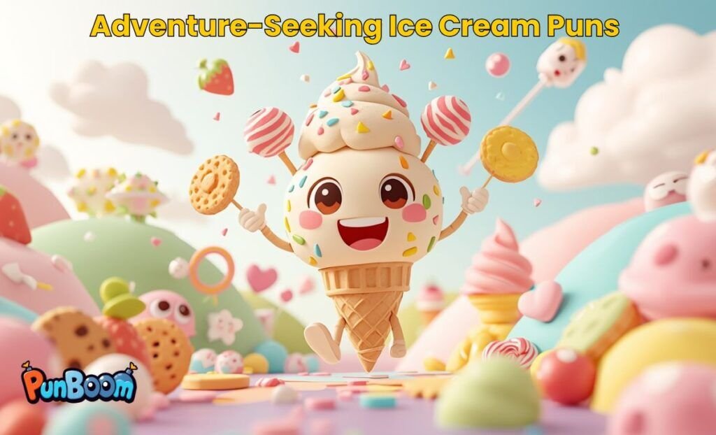 Adventure-inspired ice cream puns for playful captions
