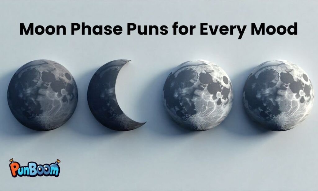 Moon phase puns for new moon, crescent moon, and full moon moods