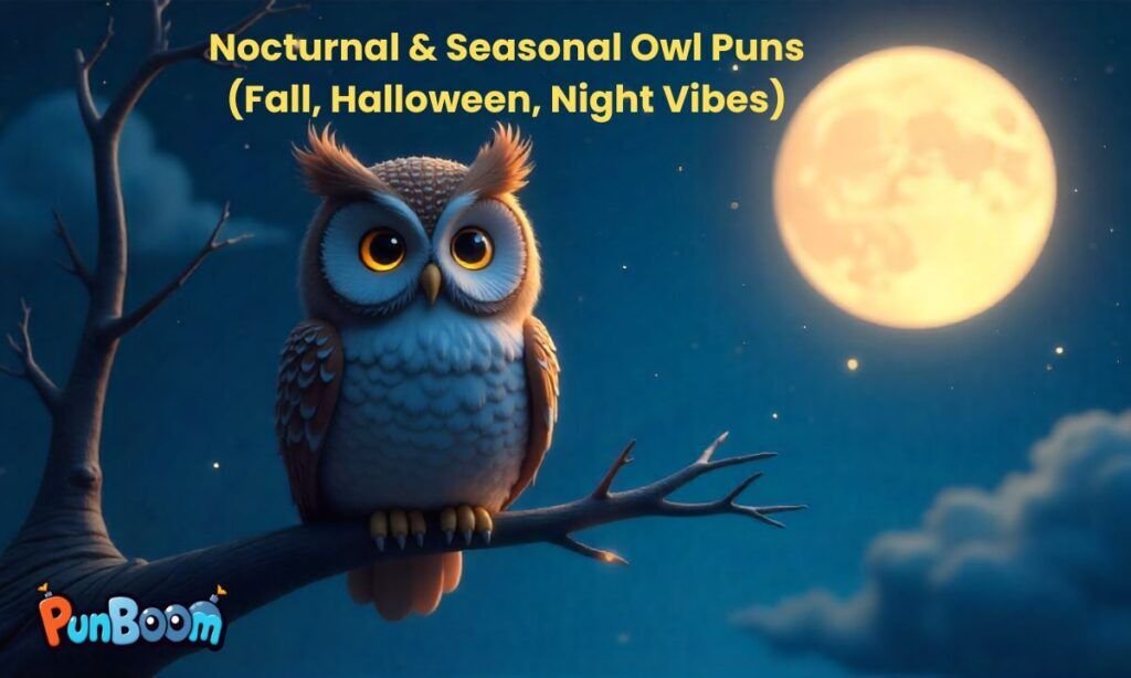 Seasonal owl puns for fall Halloween and winter